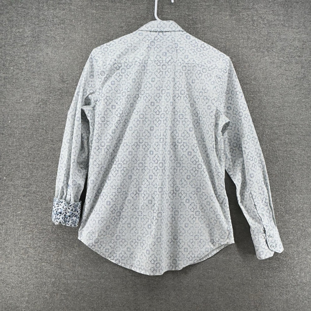 Robert Graham Shirt Men Size Small White Blue Geometric Flip Cuff Casual - Picture 3 of 11